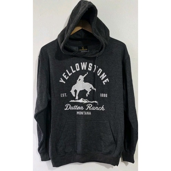 Yellowstone Dutton Ranch Hoodie Pullover Gray Cowboy Western Unisex Sz S Rodeo - Picture 1 of 7
